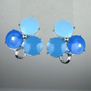 Coro Vintage Blue Lucite Clip On Earrings Silver Tone Grape
